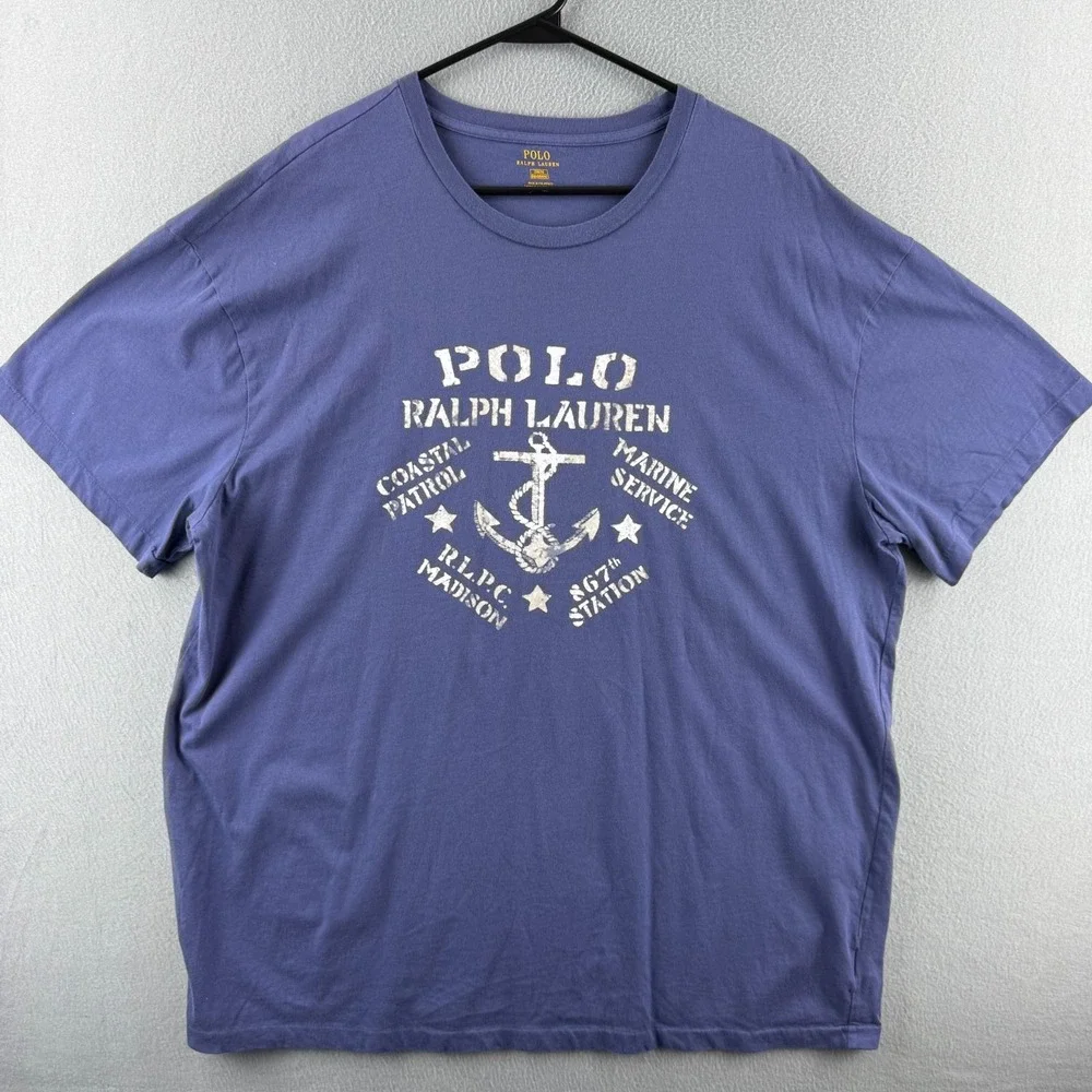 Polo Ralph Lauren Shirt Mens 2XB 2XL Big Blue Cotton Tee Nautical Military Navy